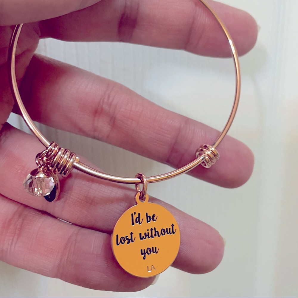 Unwritten. Adjustable Bangle Bracelet set in Rose Gold with crystal.